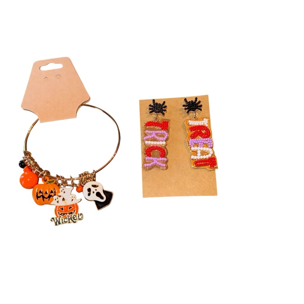 Halloween Bracelet Halloween Earrings Gold Tone Pierced Earrings Beaded Dangle